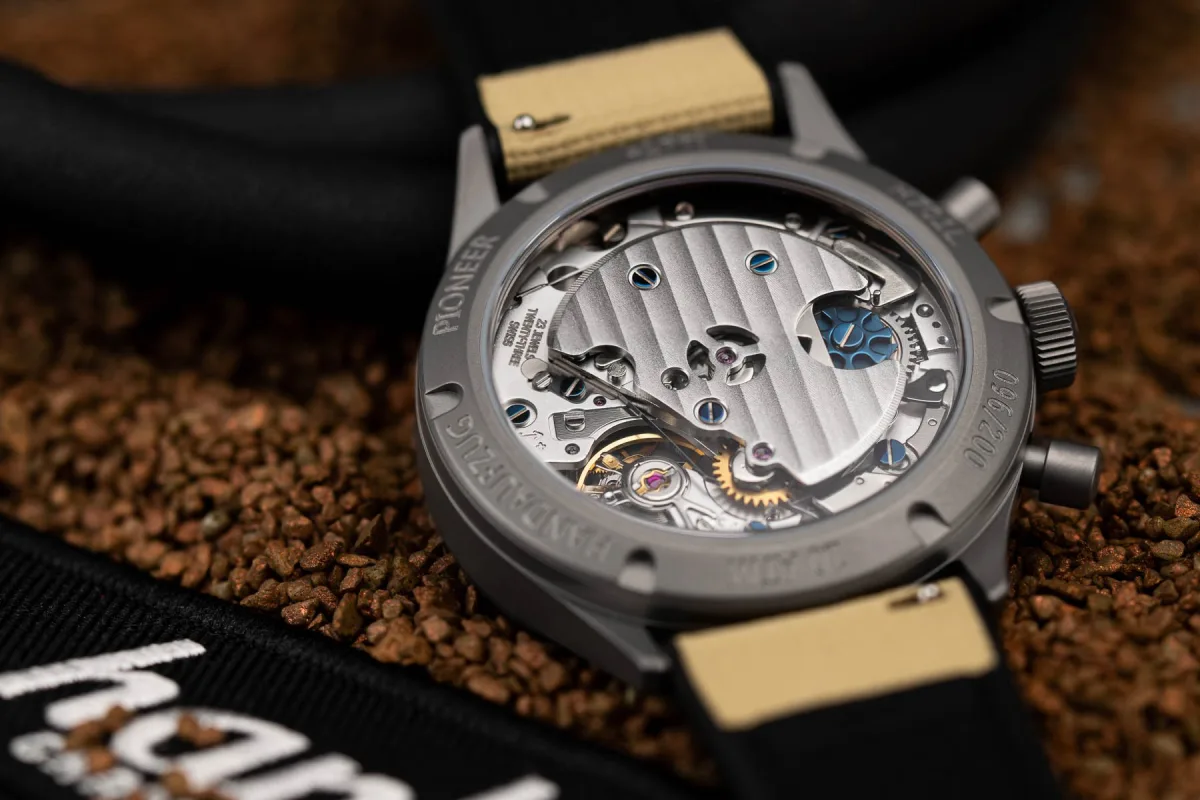 Super-LumiNova coating on the Hanhart 417 Ti Desert Pilot dial
