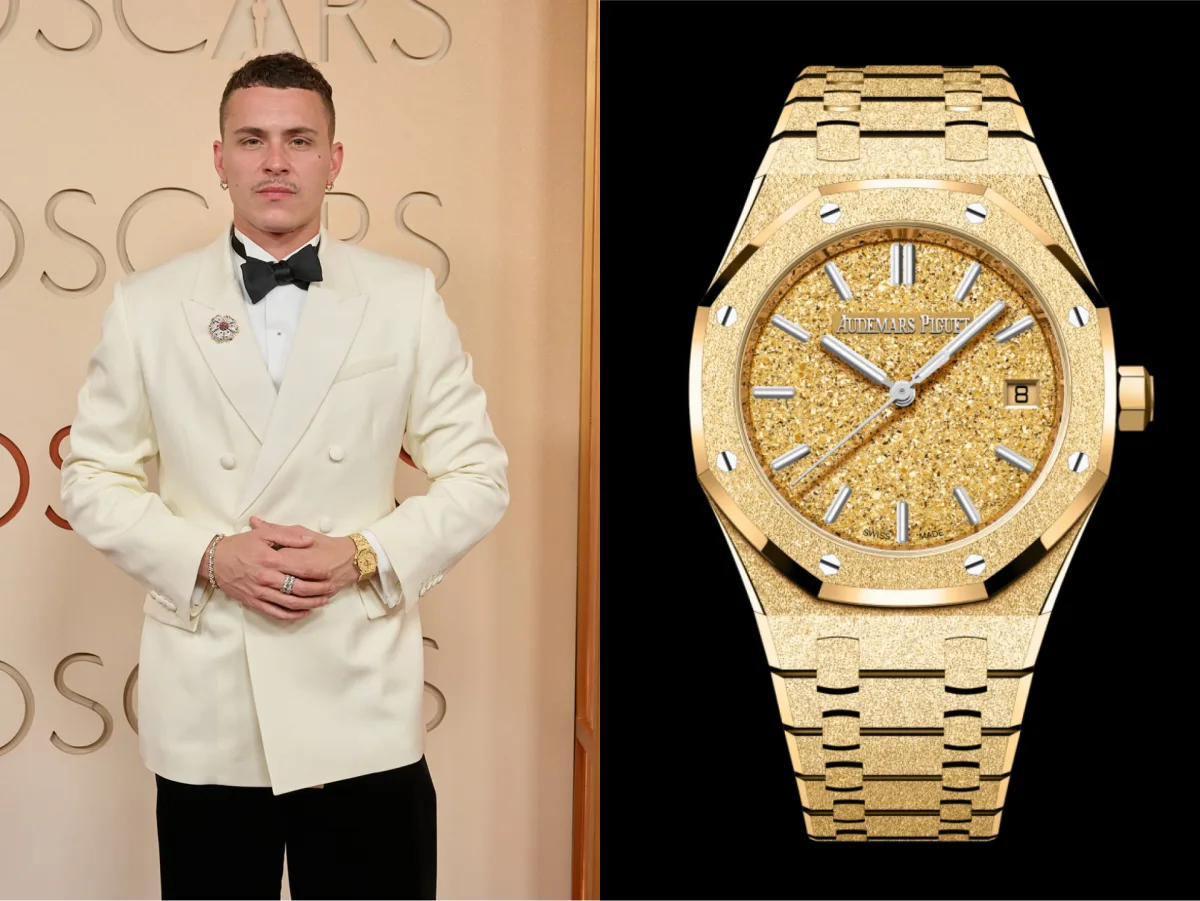 Aron Piper wearing Audemars Piguet Royal Oak Frosted Gold