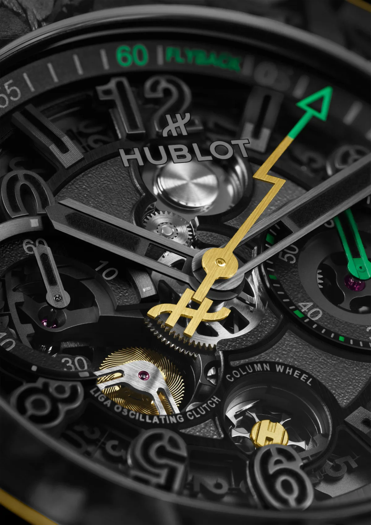 Close-up of Hublot Big Bang Reloaded Usain Bolt dial