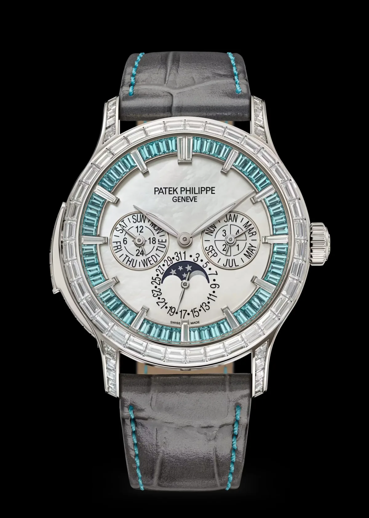 Detail of tourmaline markers on Patek Philippe dial
