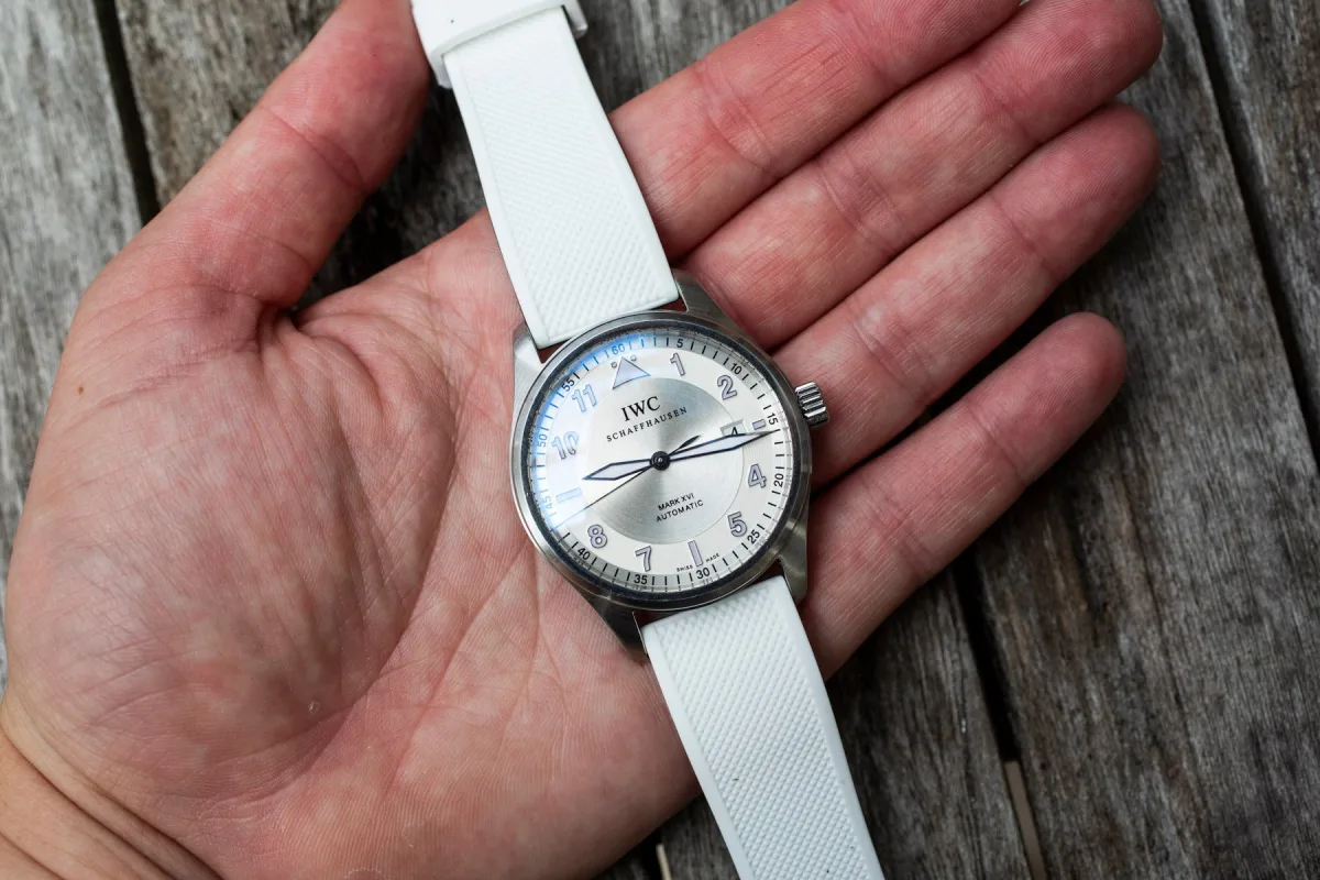 Silver dial of IWC Mark XVI Spitfire