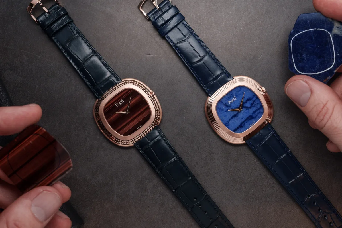 Close-up of stone dial craftsmanship by Piaget