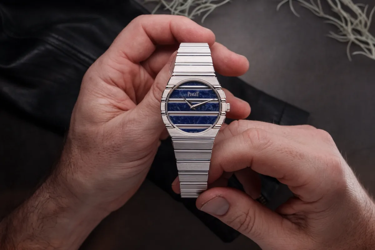 Sodalite dial detail on Piaget Polo 79