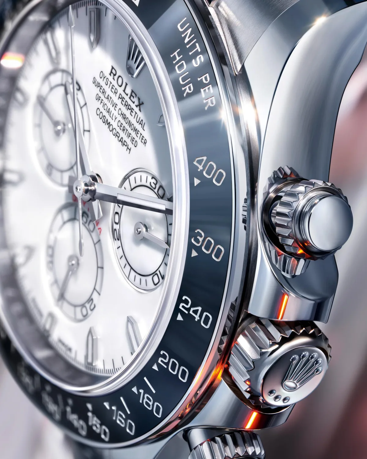 Close-up of the Rolex Daytona ceramic bezel