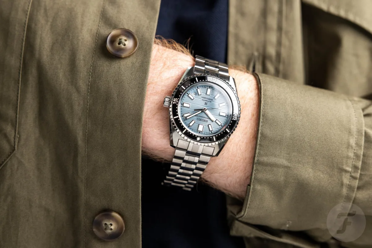 Seiko Marinemaster SJE on wrist showing case and bracelet