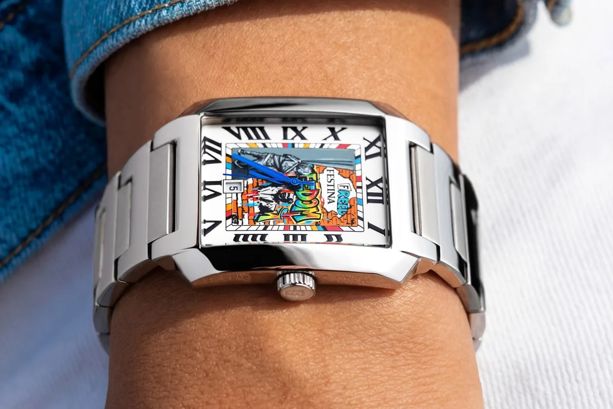 Festina Freedom watch with Roman numerals and street art