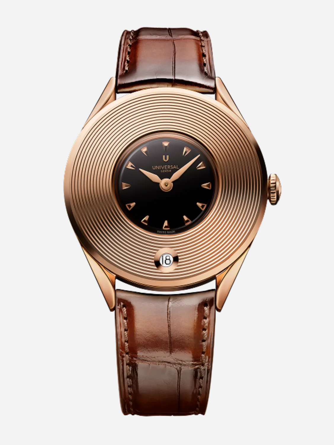 Side view of Universal Genève Dioramic Signature with blue dial