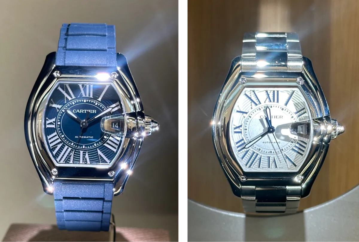 Cartier Roadster Watch in three material variations.