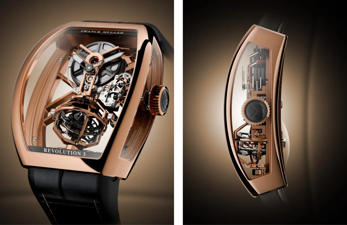 Franck Muller Vanguard Aero Revolution 3 Skeleton with transparent case.