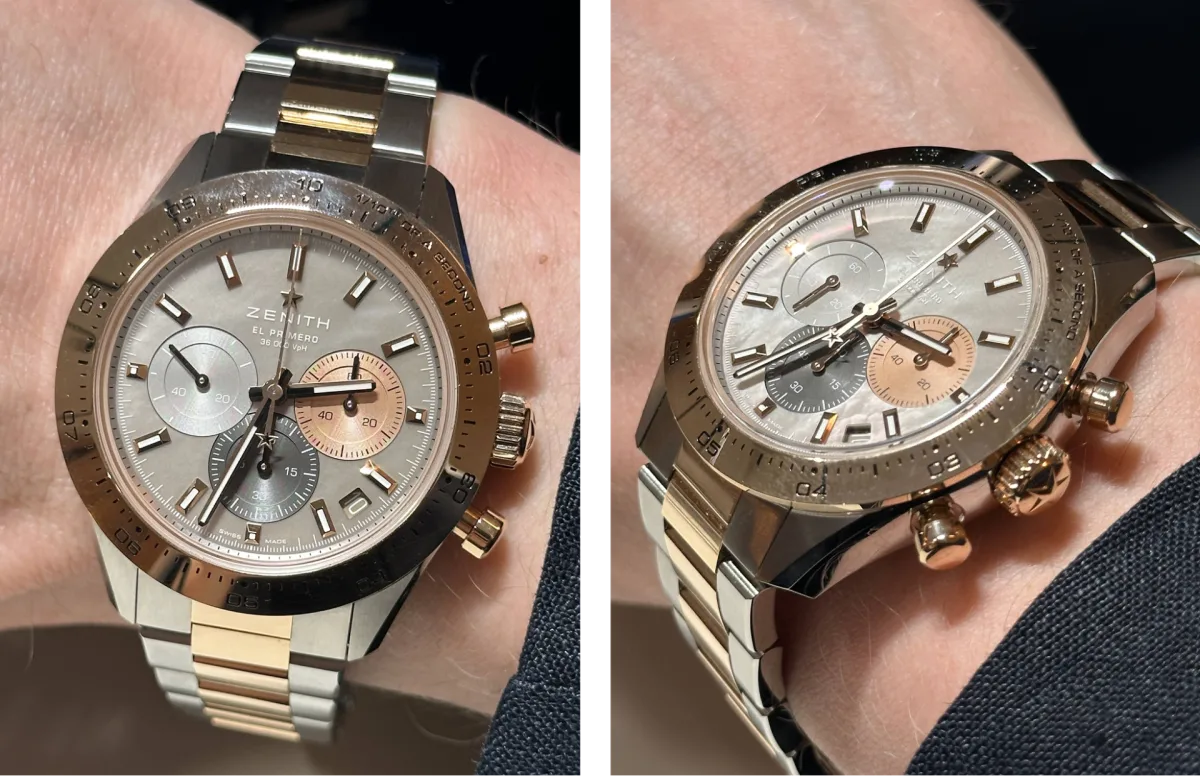 Zenith Chronomaster Sport watch with steel and rose gold accents.