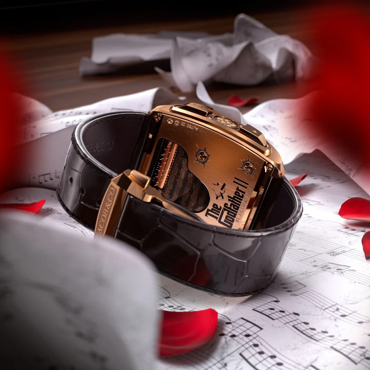 Rose engravings on Jacob & Co. The Godfather II watch case