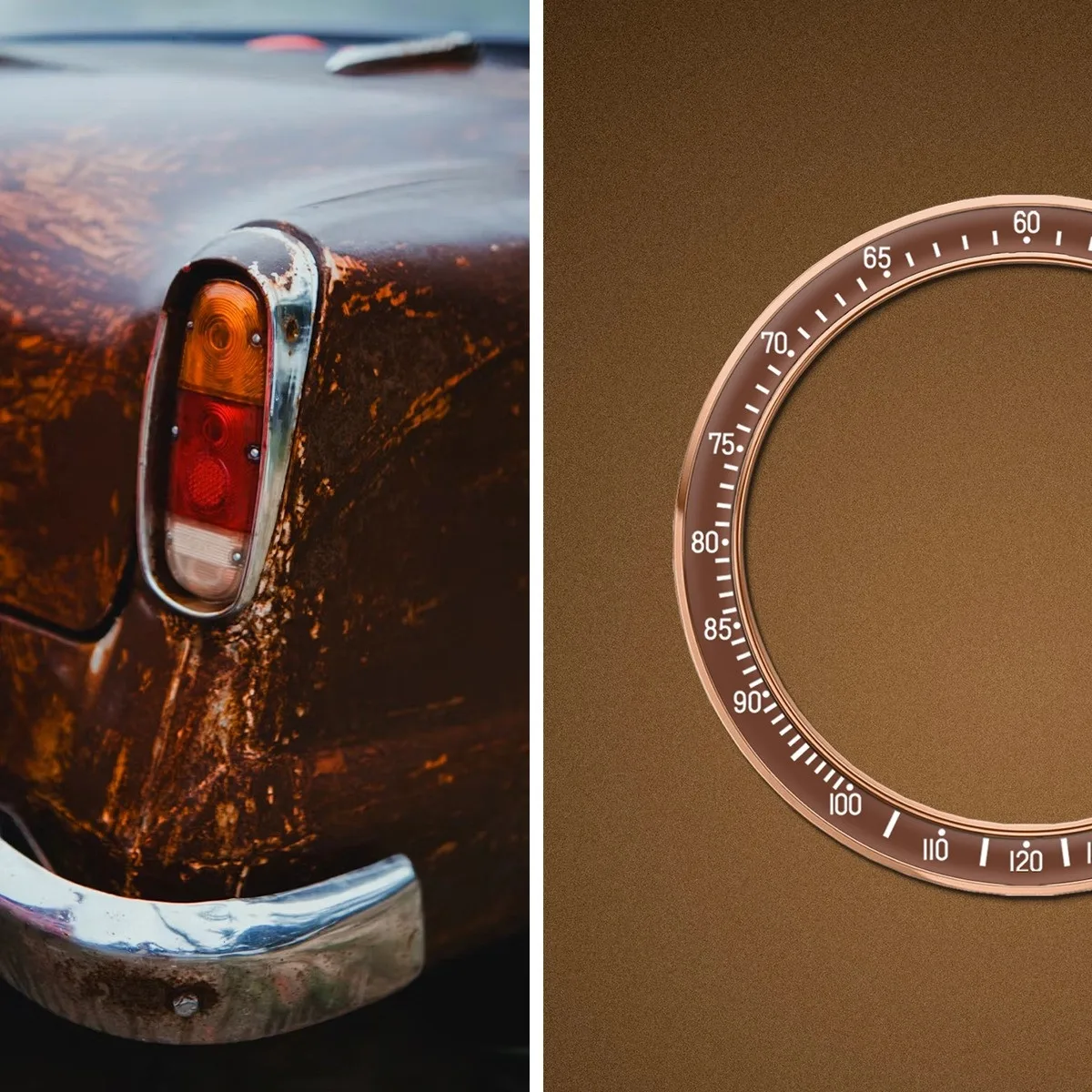 Close-up of caramel-orange Rolex Daytona dial