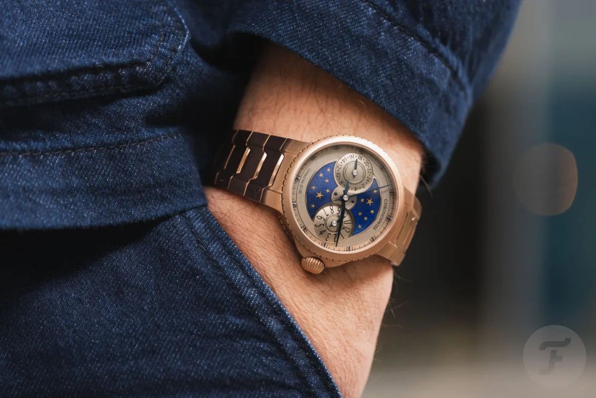 Worn titanium Chronoswiss Pulse GMT on wrist