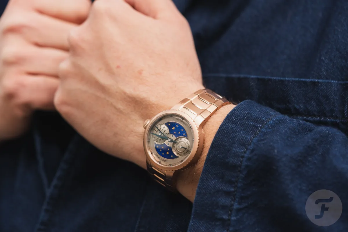 Titanium Chronoswiss Pulse GMT with guilloché detailing