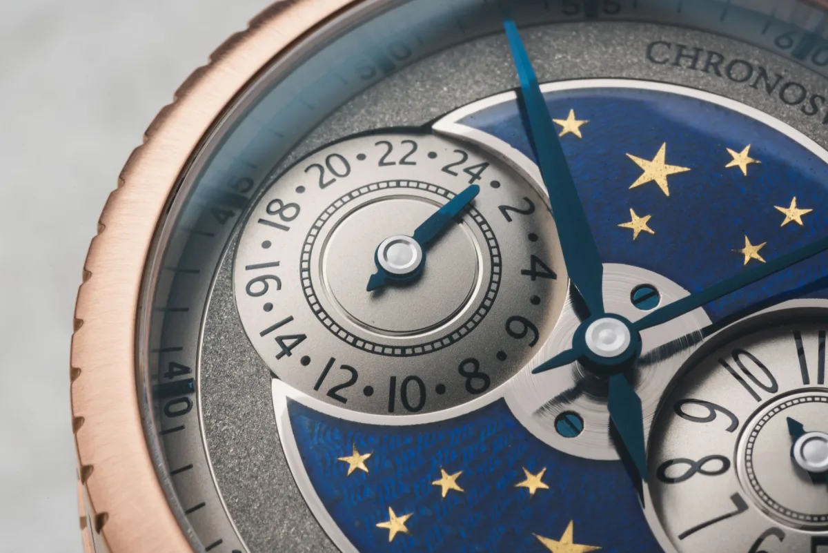 Blue-coated hands of Chronoswiss Pulse GMT