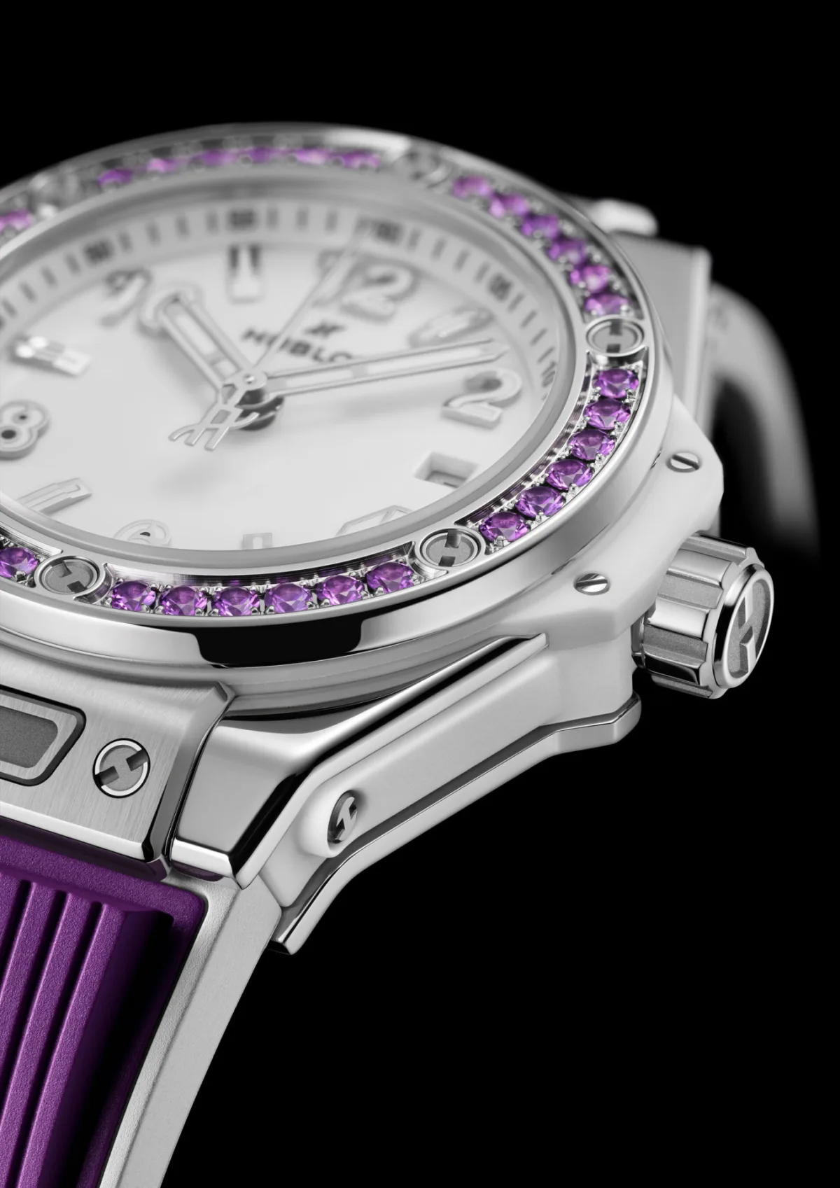 Close-up of Hublot's amethyst-set bezel