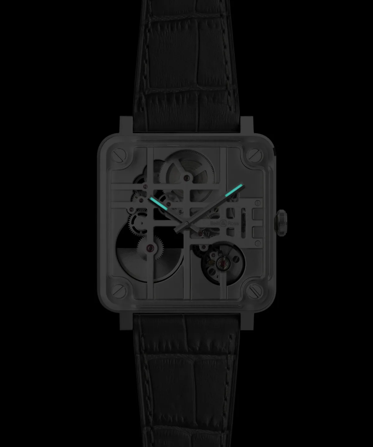 Minimalist dial with luminescent hands and micro rotor