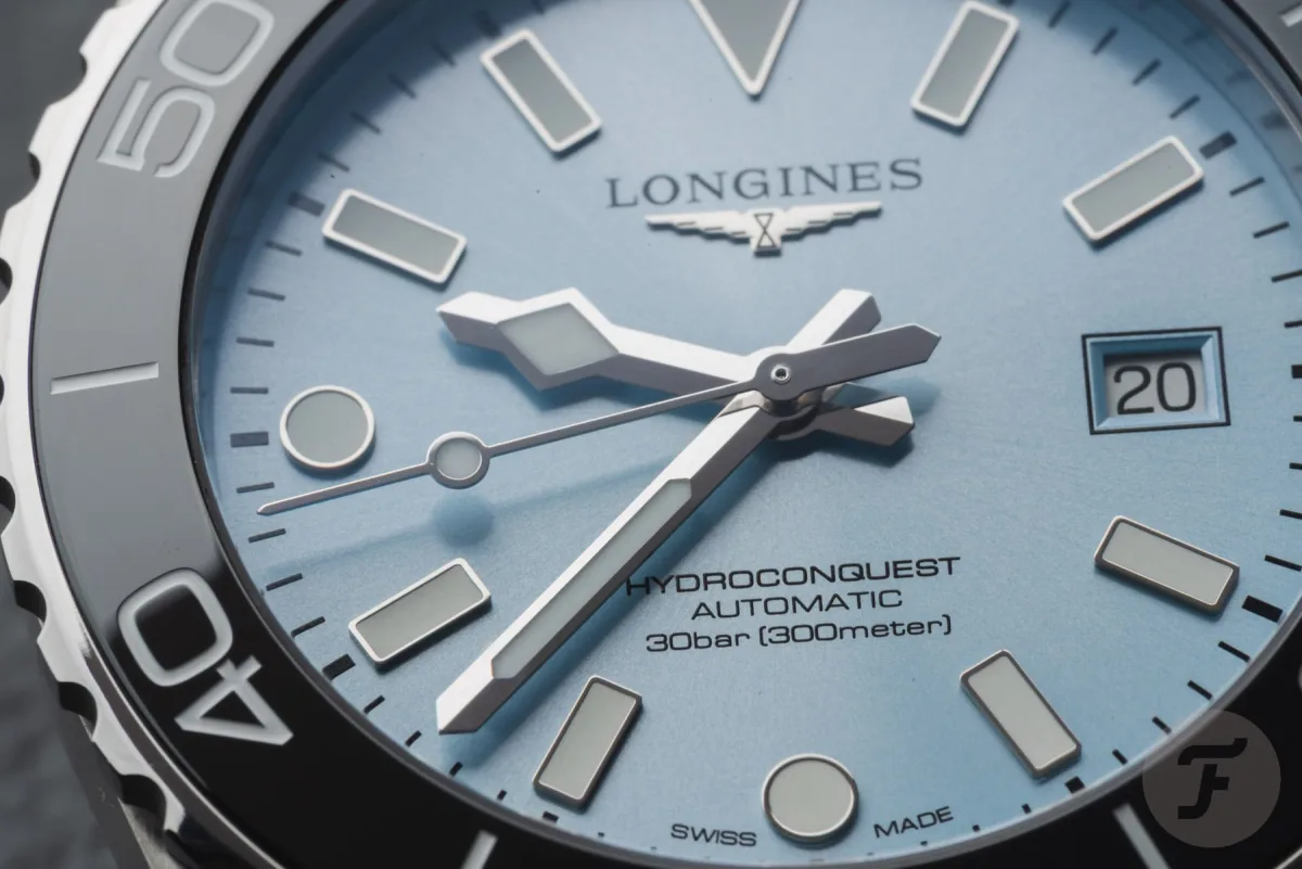 Close-up of Longines Hydroconquest dial design