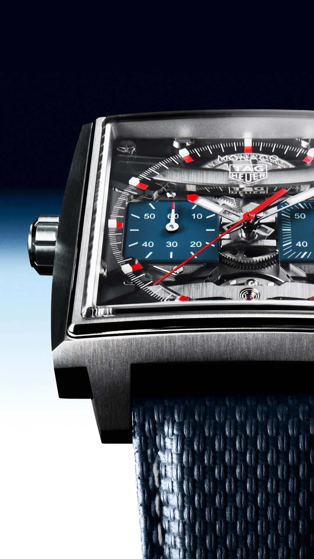 Close-up of TAG Heuer Monaco Evergraph titanium case