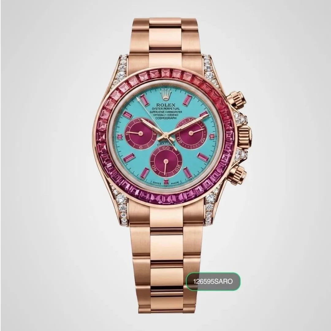 Rolex Daytona with Everose case and pink sapphire bezel.