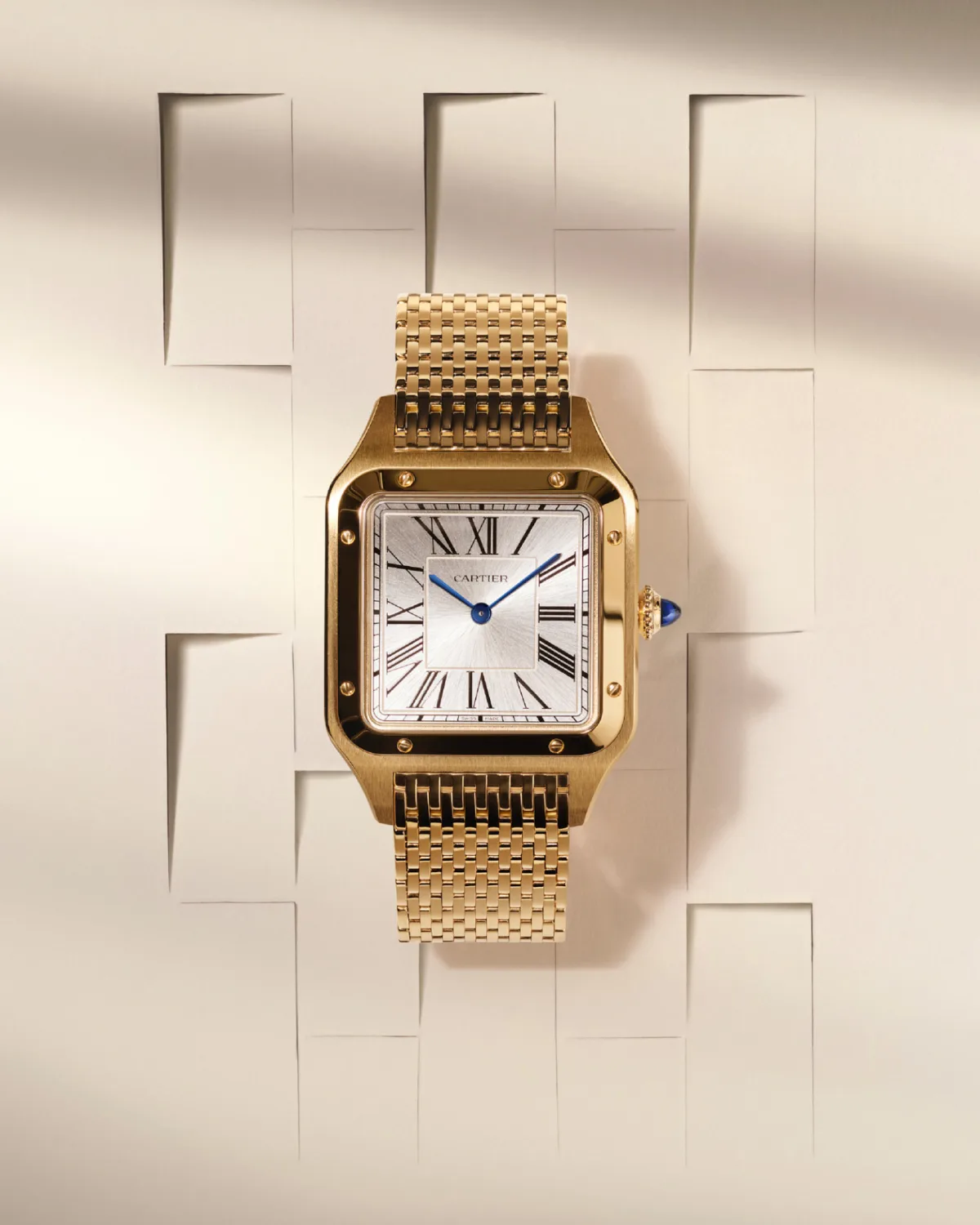 Close-up of Cartier Santos-Dumont watch case