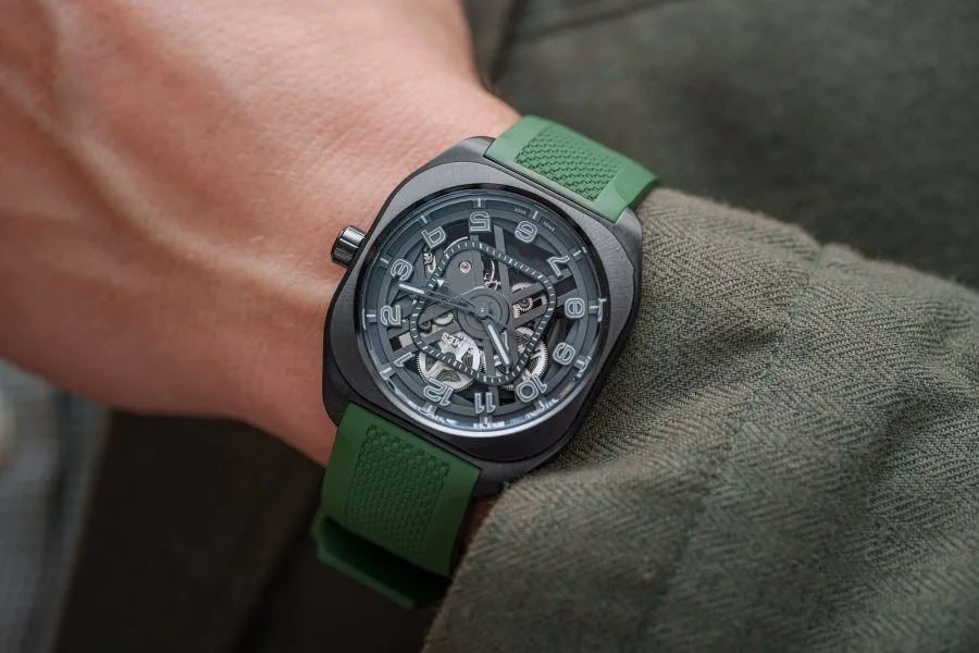 Textured rubber strap and titanium folding clasp