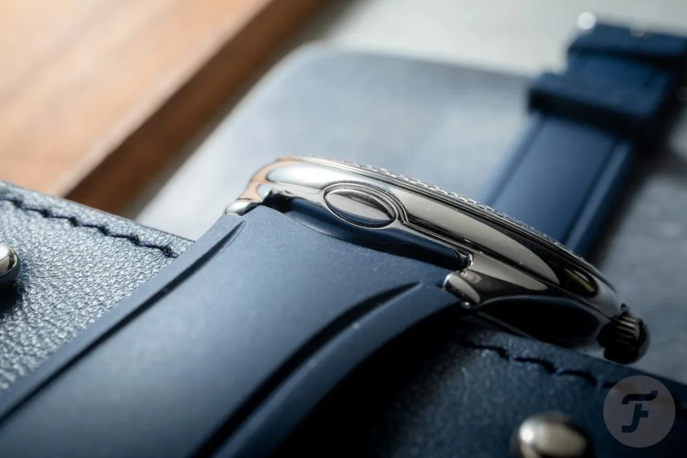 Close-up of Czapek Time Jumper's guilloché pattern on the cover