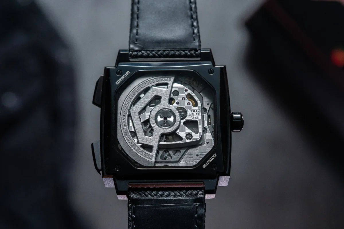 Close-up of TAG Heuer Monaco Evergraph movement