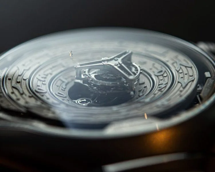 Detail of the Vanguart Black Hole watch case with polished elements