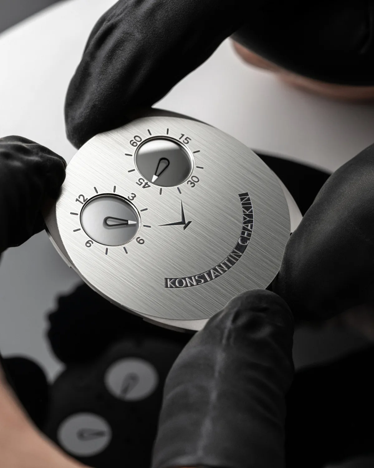 Close-up of Joker eyes design on Konstantin Chaykin watch