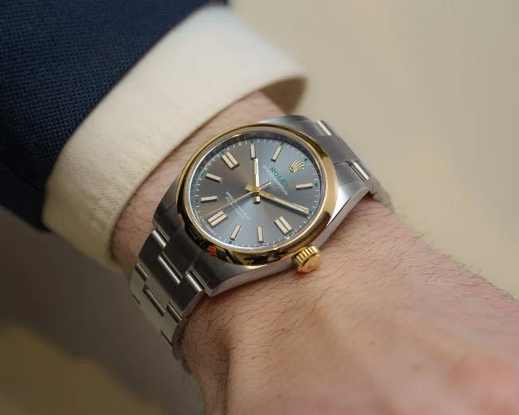 Close-up of Rolex Oyster Perpetual 41 'Oyster 100' design