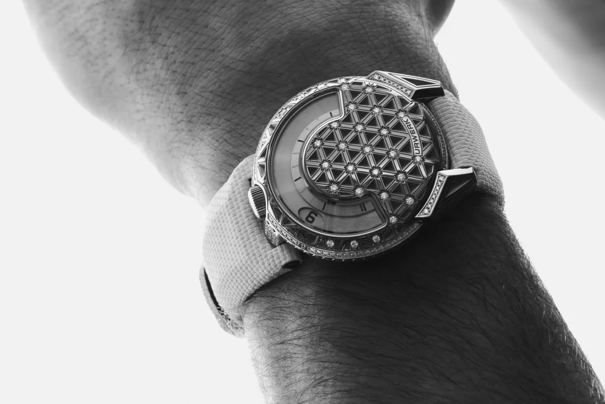 Dial of Urwerk UR-101 Diamond Sky Edition with diamonds