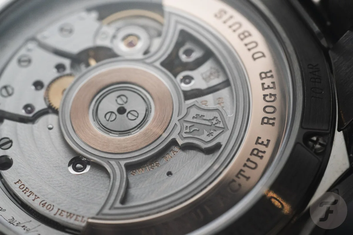 Red accents on the Excalibur Biretrograde Calendar dial