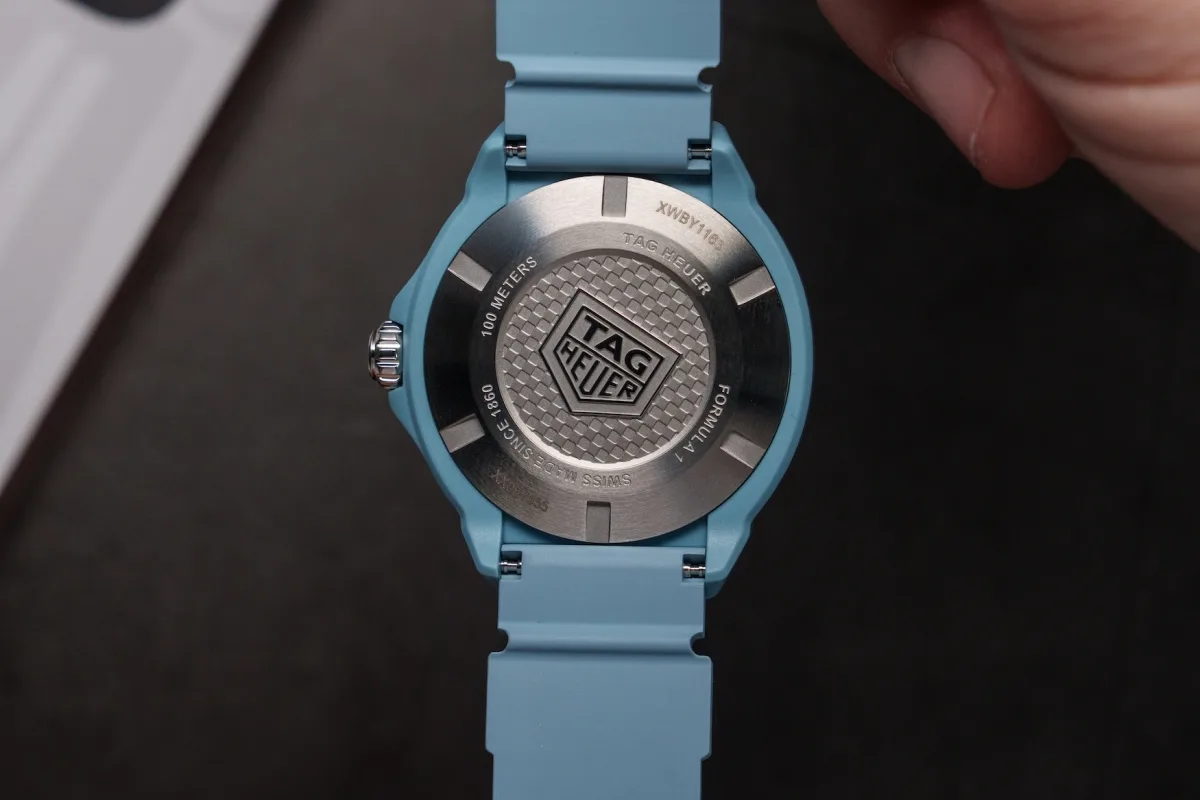 Stainless steel TAG Heuer watch with pastel dial and diamond markers