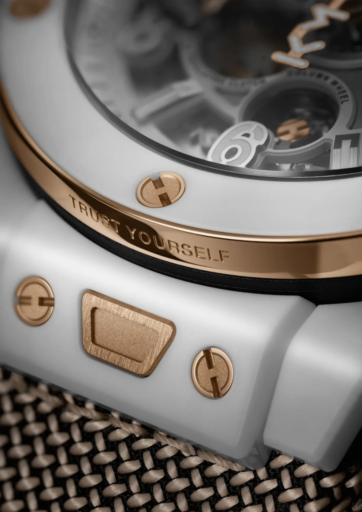 Hublot watch bezel with 'Trust Yourself' engraving