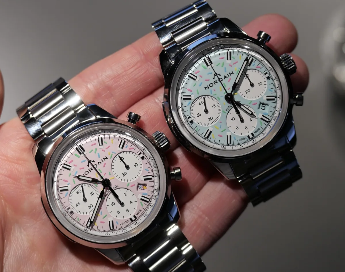 Close-up of luminescent sprinkles on Norqain watch dial