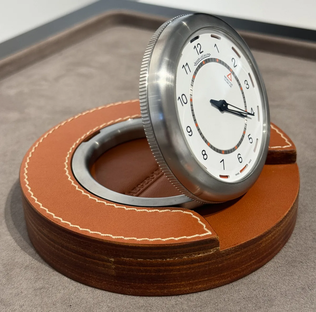 Memovox Travel Clock's winding crown and accessories