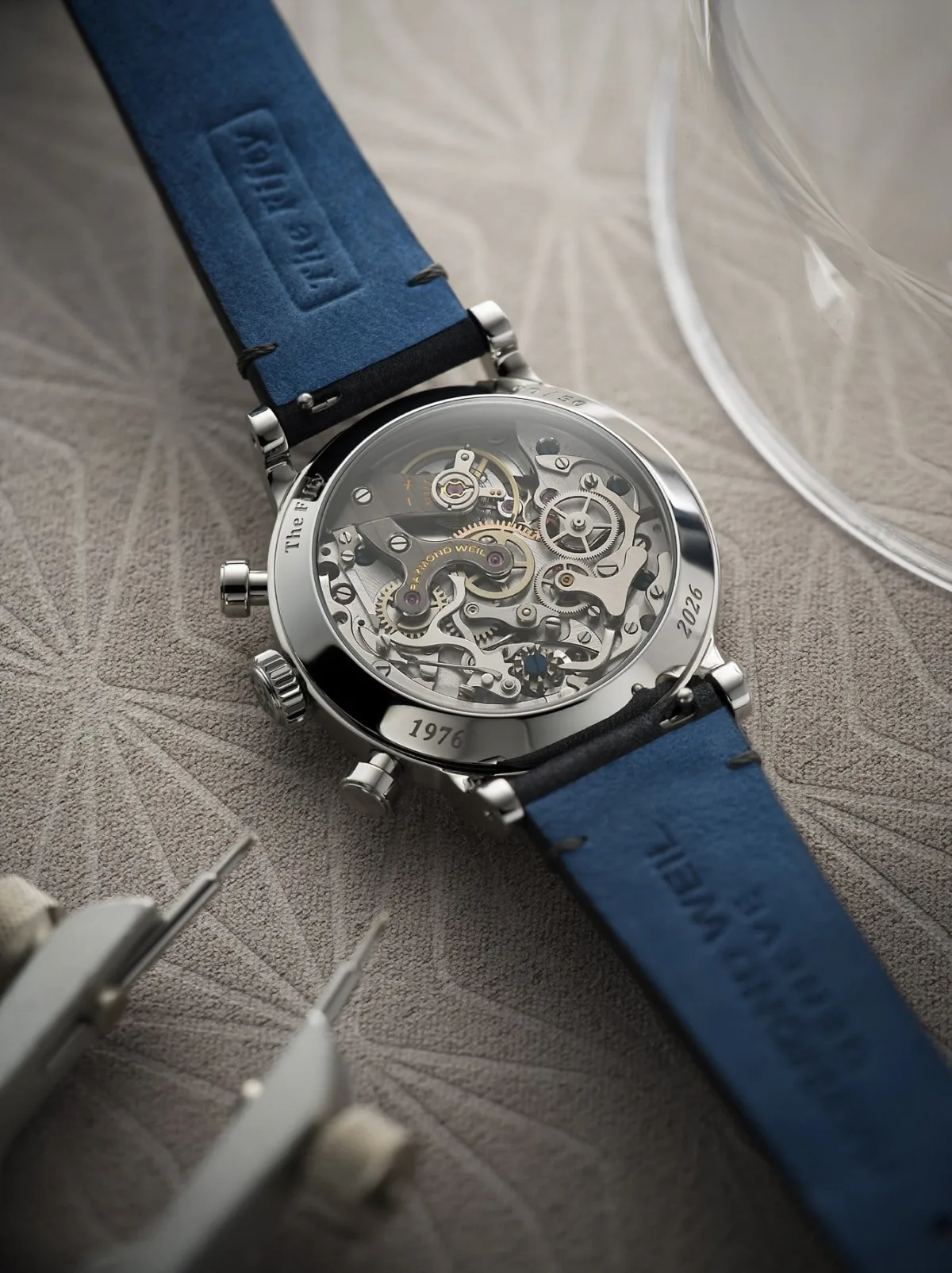 Close-up of the four-part dial of Raymond Weil Millesime The Fifty