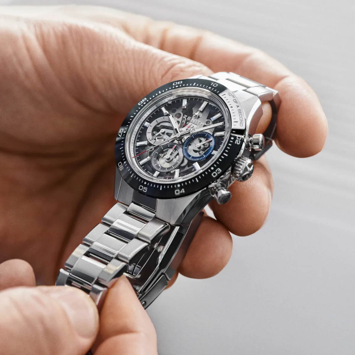Zenith Chronomaster Sport Skeleton in stainless steel with ceramic bezel