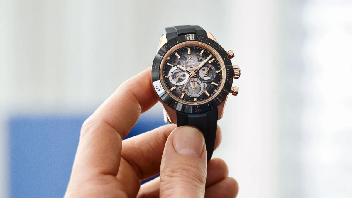 Side view of Zenith Chronomaster Sport Skeleton rose gold model