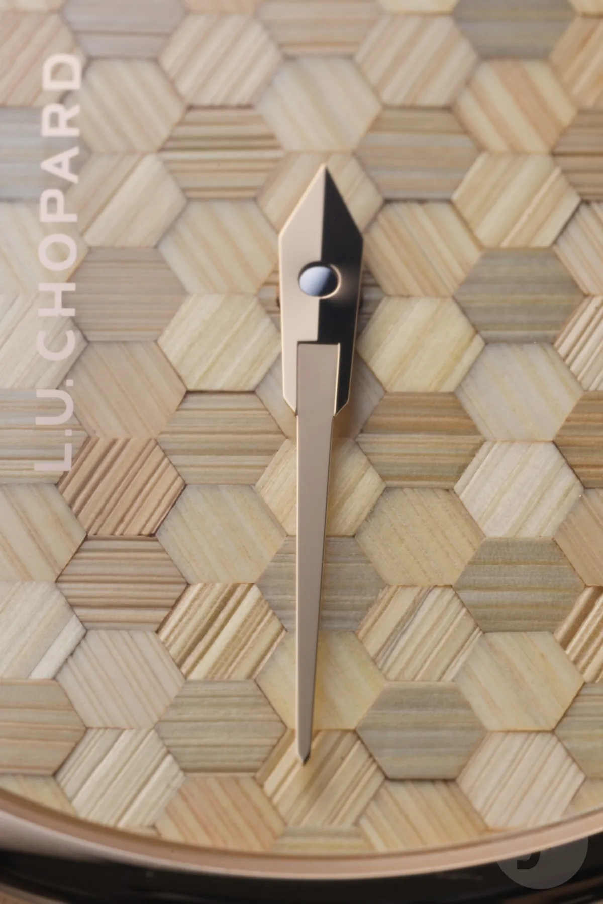 Straw Marquetry dial detail on L.U.C watch