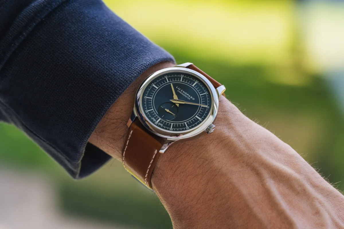 L.U.C 1860 watch with grey calfskin strap