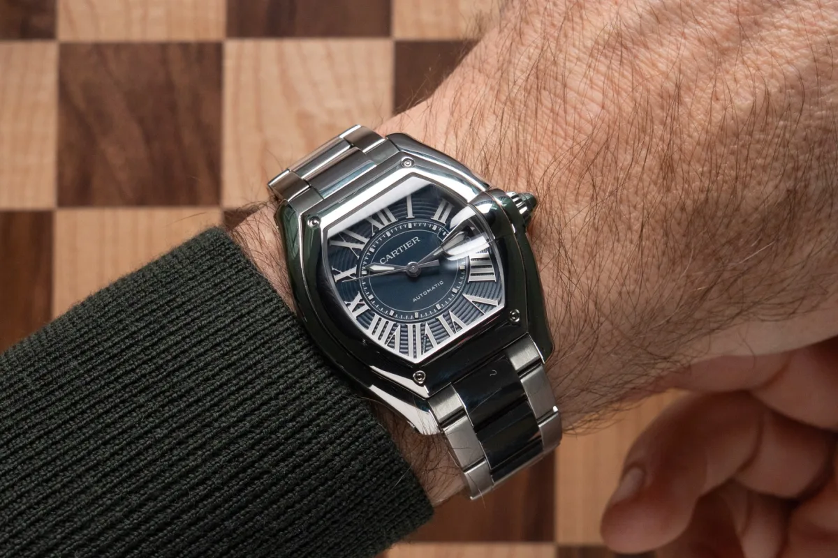 Cartier Roadster Large featuring signature crown and date magnifier