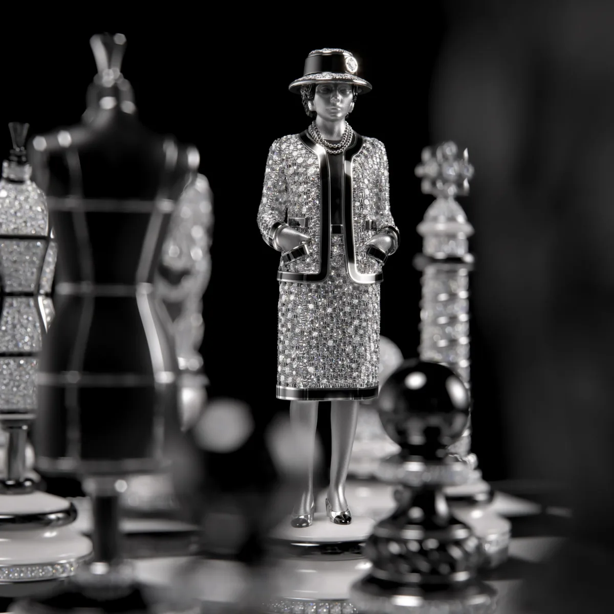 Chanel chessboard made of obsidian and ceramic