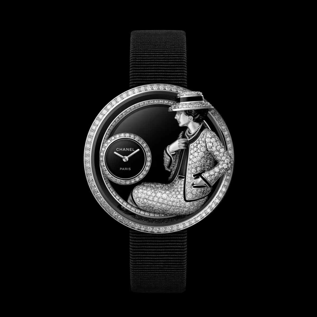 Chanel Gabrielle watch with tweed setting