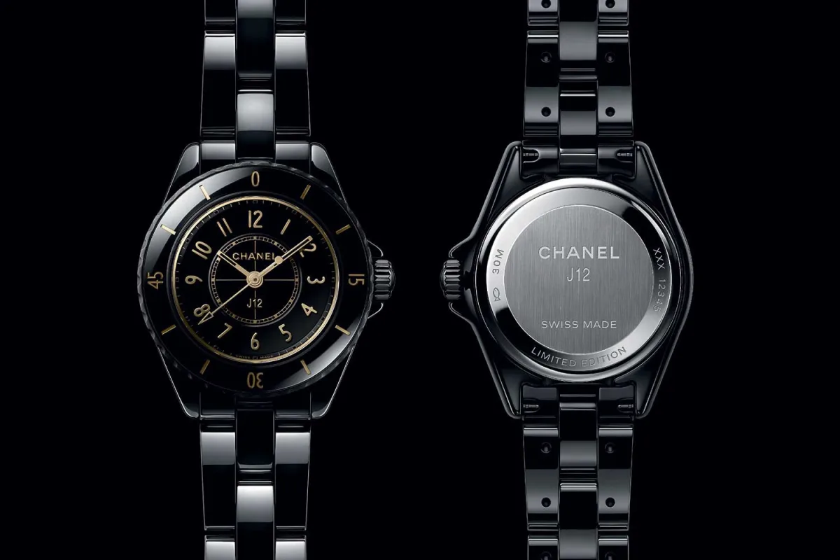 Close-up of Chanel J12 ceramic watch