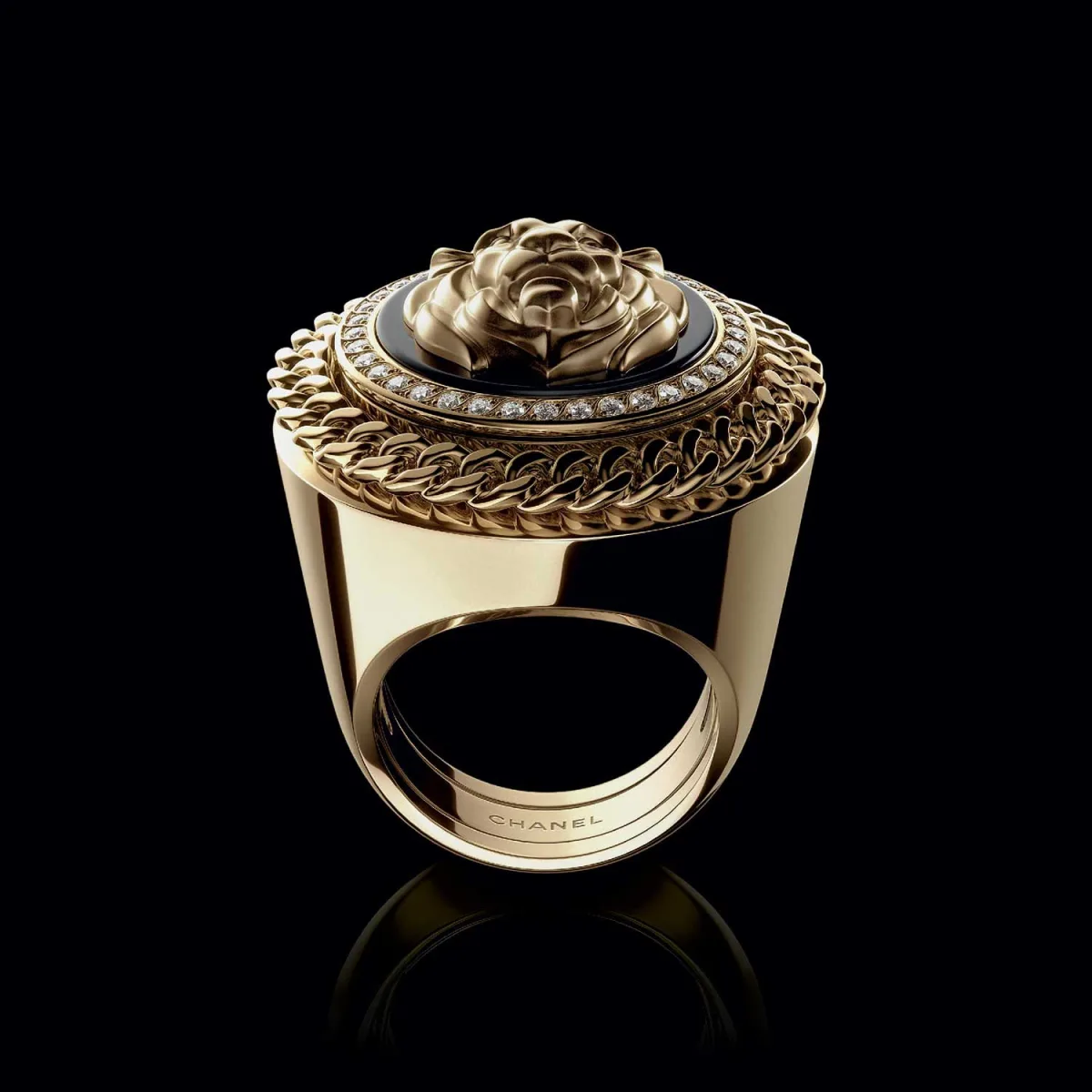 Close-up of Chanel Mademoiselle Privé Bouton Lion