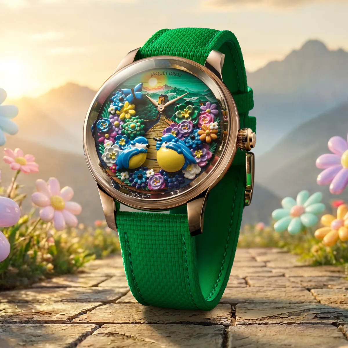 Jaquet Droz Joyful Birds watch with Great Wall miniature