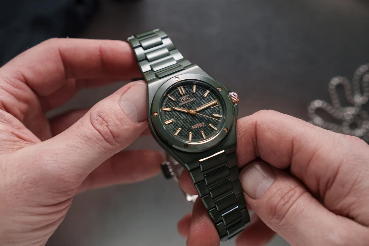 IWC Ingenieur Automatic 42 with olive ceramic case and bracelet