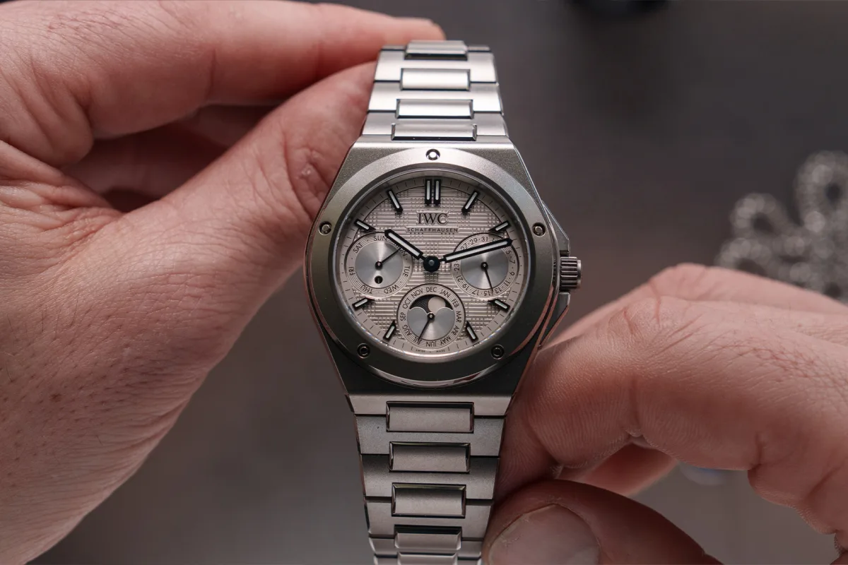 Back view of IWC Ingenieur Perpetual Calendar 41 showcasing movement